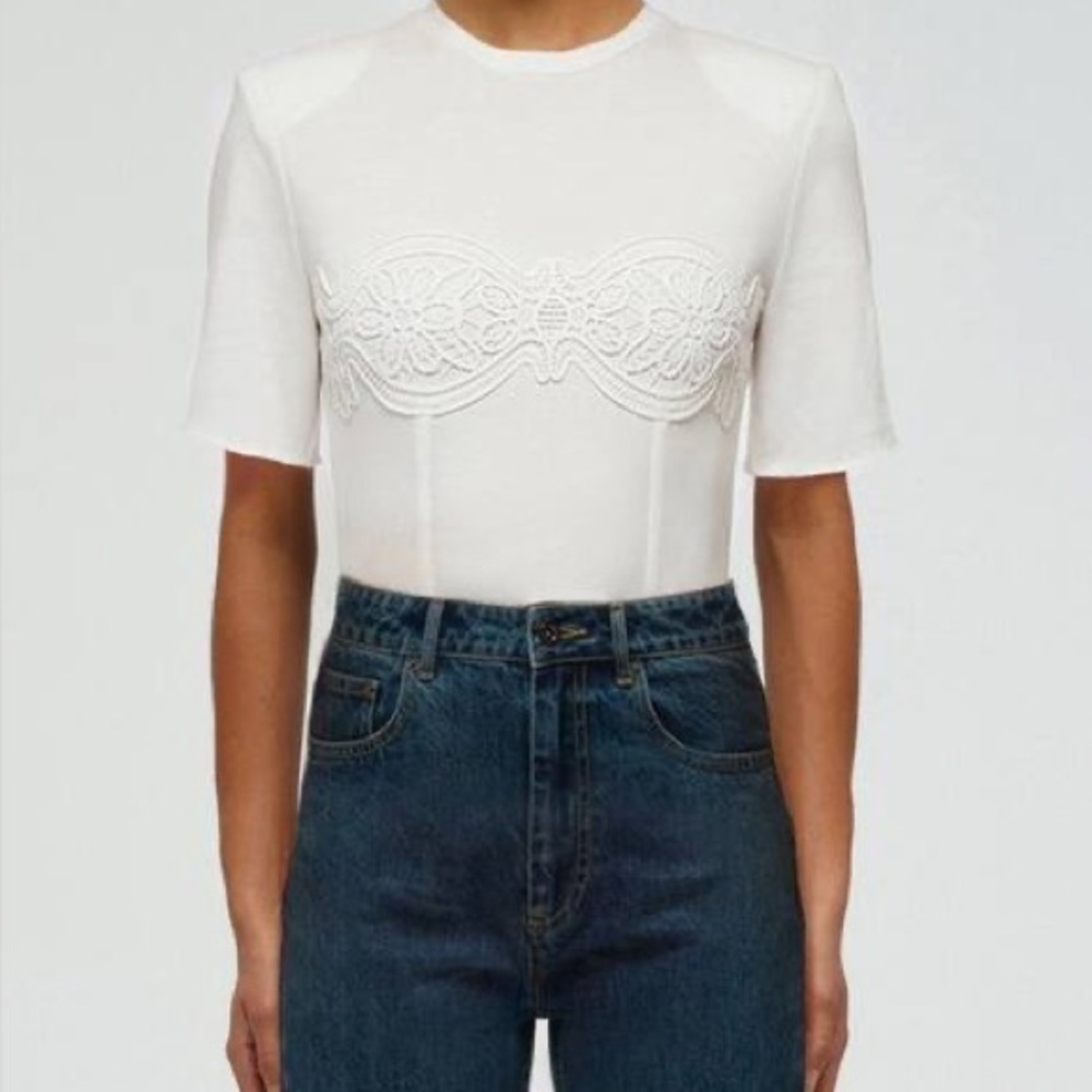 Self-Portrait Cream Floral Lace Crop Top